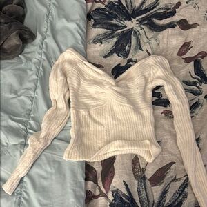 Cream Ribbed Knit Sweater